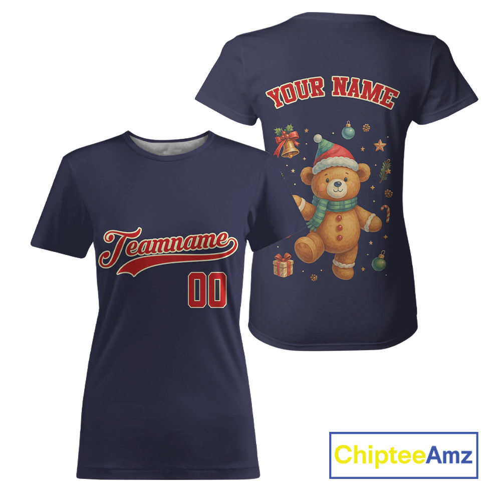 Custom Blue And Red Beer Xmas Baseball T-Shirt Funny Christmas Baseball Gifts