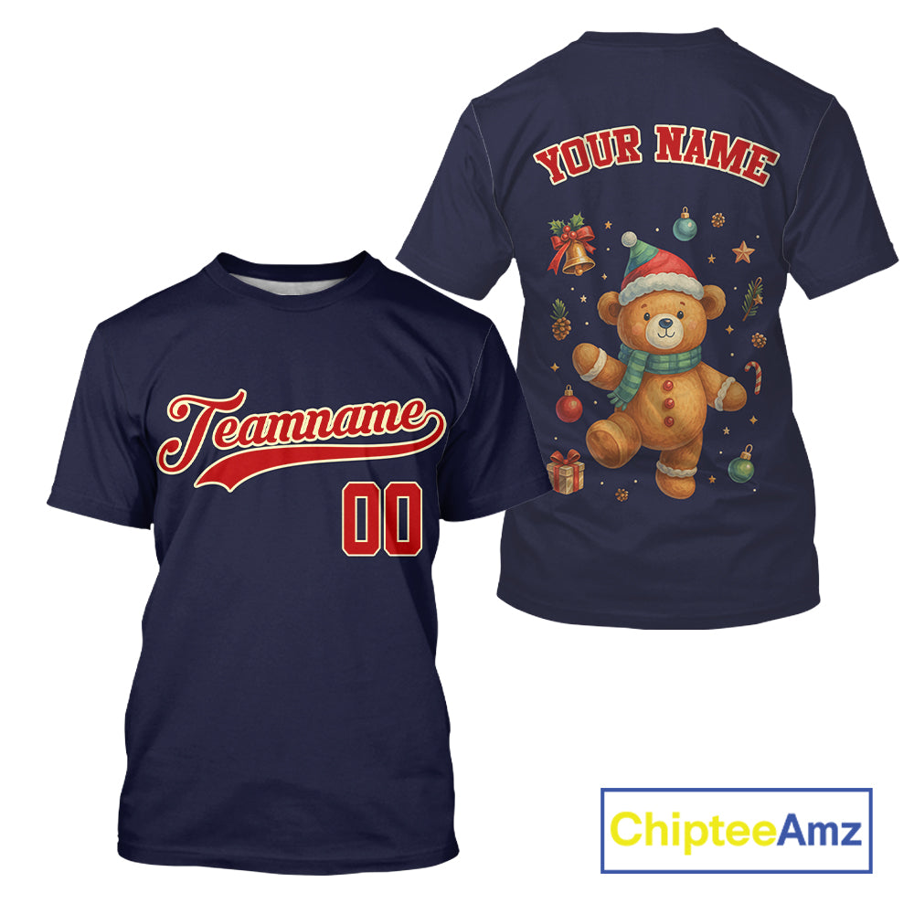 Custom Blue And Red Beer Xmas Baseball T-Shirt Funny Christmas Baseball Gifts