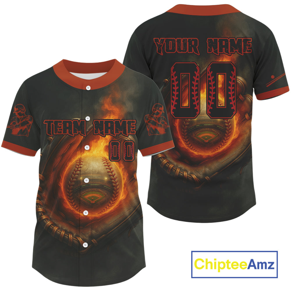 's 3D Baseball Jersey Personalized Catching Flame Ball For Baseball Fans