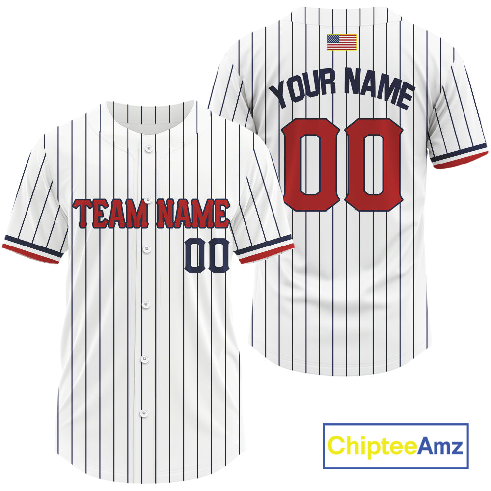 Classic Patriotic Baseball Jersey Personalized US Flag Pinstripe Baseball Team