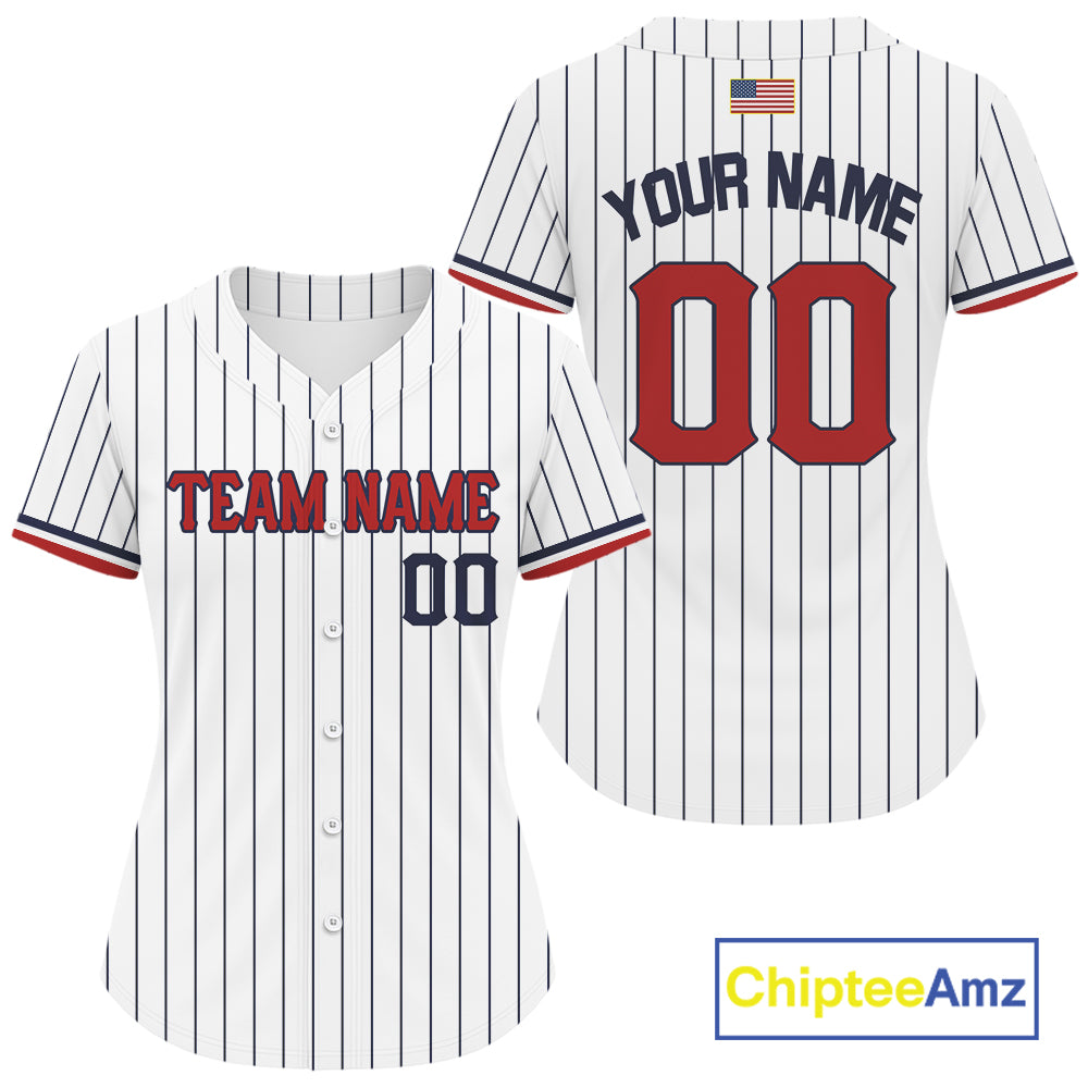 Classic Patriotic Baseball Jersey Personalized US Flag Pinstripe Baseball Team