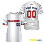 Classic Patriotic Baseball T-Shirt Personalized US Flag Pinstripe Baseball Team