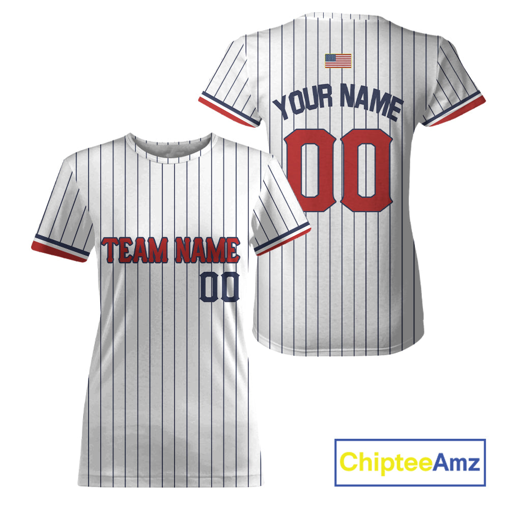 Classic Patriotic Baseball T-Shirt Personalized US Flag Pinstripe Baseball Team