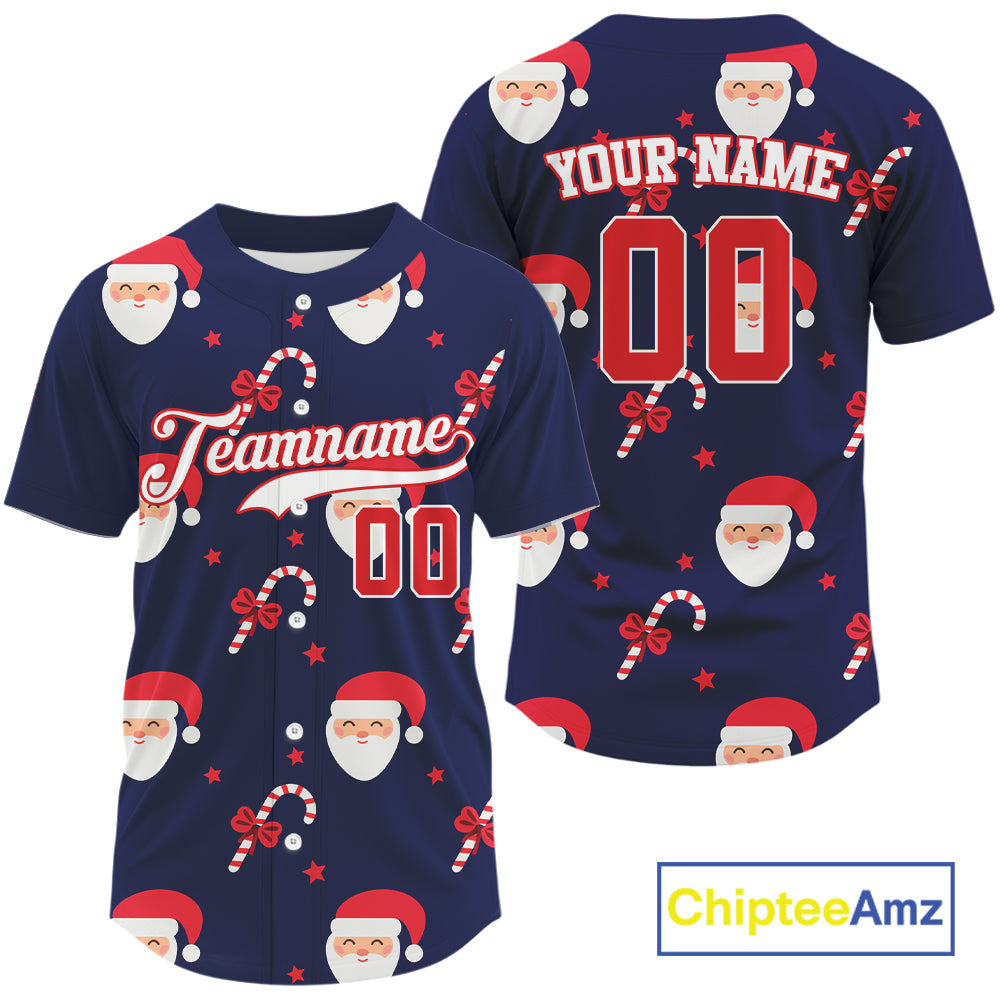 Custom Blue And Red Santa-Claus Christmas 's Baseball Jersey Baseball Gifts For Xmas