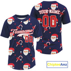 Custom Blue And Red Santa-Claus Christmas 's Baseball Jersey Baseball Gifts For Xmas