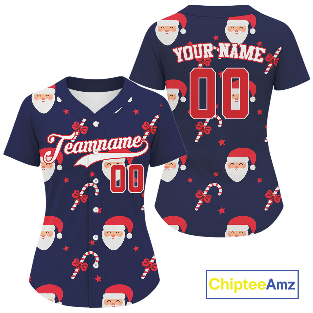Custom Blue And Red Santa-Claus Christmas 's Baseball Jersey Baseball Gifts For Xmas