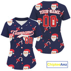 Custom Blue And Red Santa-Claus Christmas 's Baseball Jersey Baseball Gifts For Xmas
