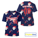 Custom Blue And Red Santa-Claus Christmas 's Baseball T-Shirt Baseball Gifts For Xmas