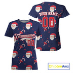 Custom Blue And Red Santa-Claus Christmas 's Baseball T-Shirt Baseball Gifts For Xmas