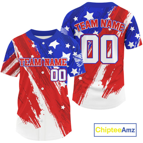 Custom Blue And Red Grunge Baseball Jersey Outfits Patriotic Jerseys