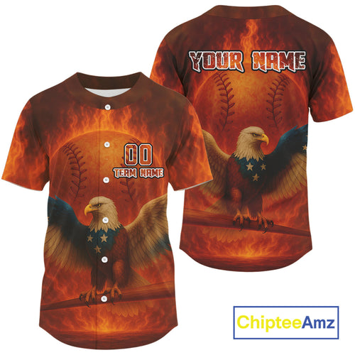 Personalized Eagle Flaming Baseball Ball Jerseys Baseball Tournament Shirt