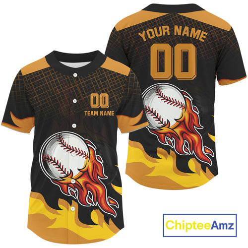 Custom Yellow Flames Baseball Ball Jersey Baseball Tournament Shirt