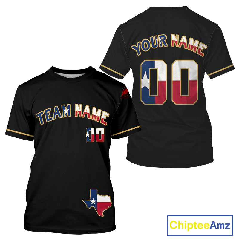 Custom Texas Flag Patriotic Baseball T-Shirt Baseball Patriotic Shirt