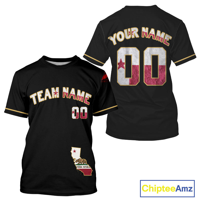 Custom California State Flag Patriotic Baseball T-Shirt Baseball Patriotic Shirt