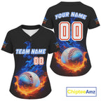 Flaming 3D Ball Custom Baseball Jersey Personalized With Name & Number