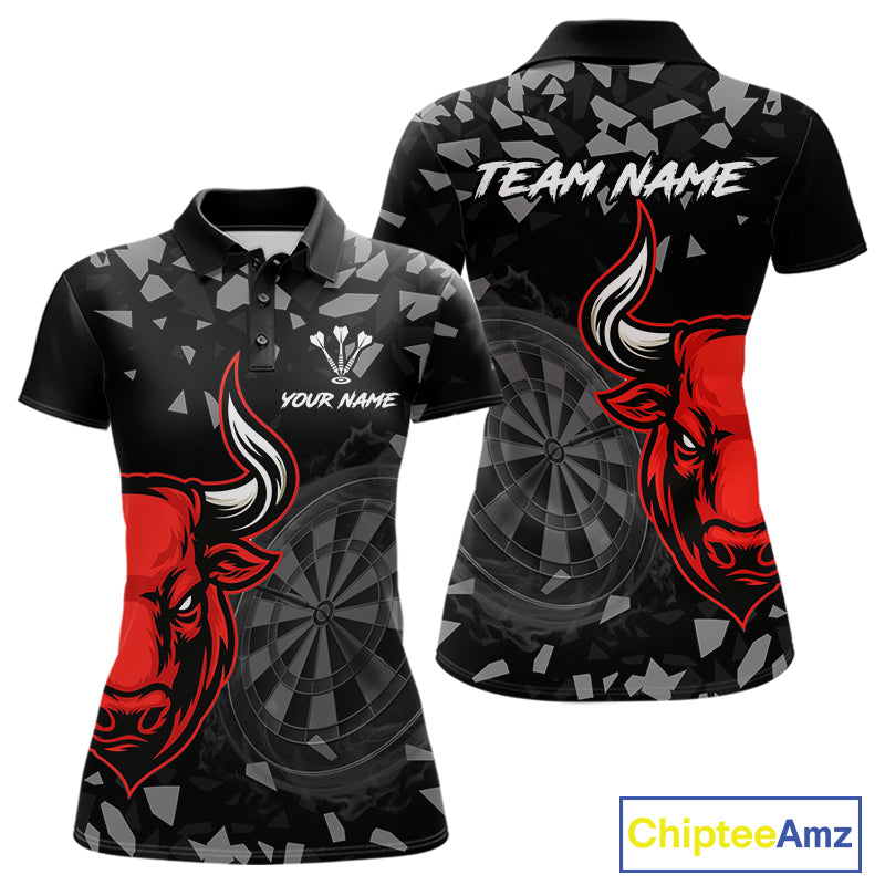 Bull & Dartboard Custom Grunge 's Darts Polo Shirt - Red Darts Team Jersey
