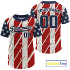 Custom Red And Blue USA Flag Baseball Shirt Patriotic Baseball Jersey