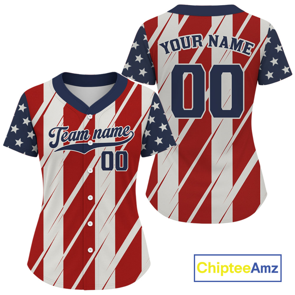Custom Red And Blue USA Flag Baseball Shirt Patriotic Baseball Jersey