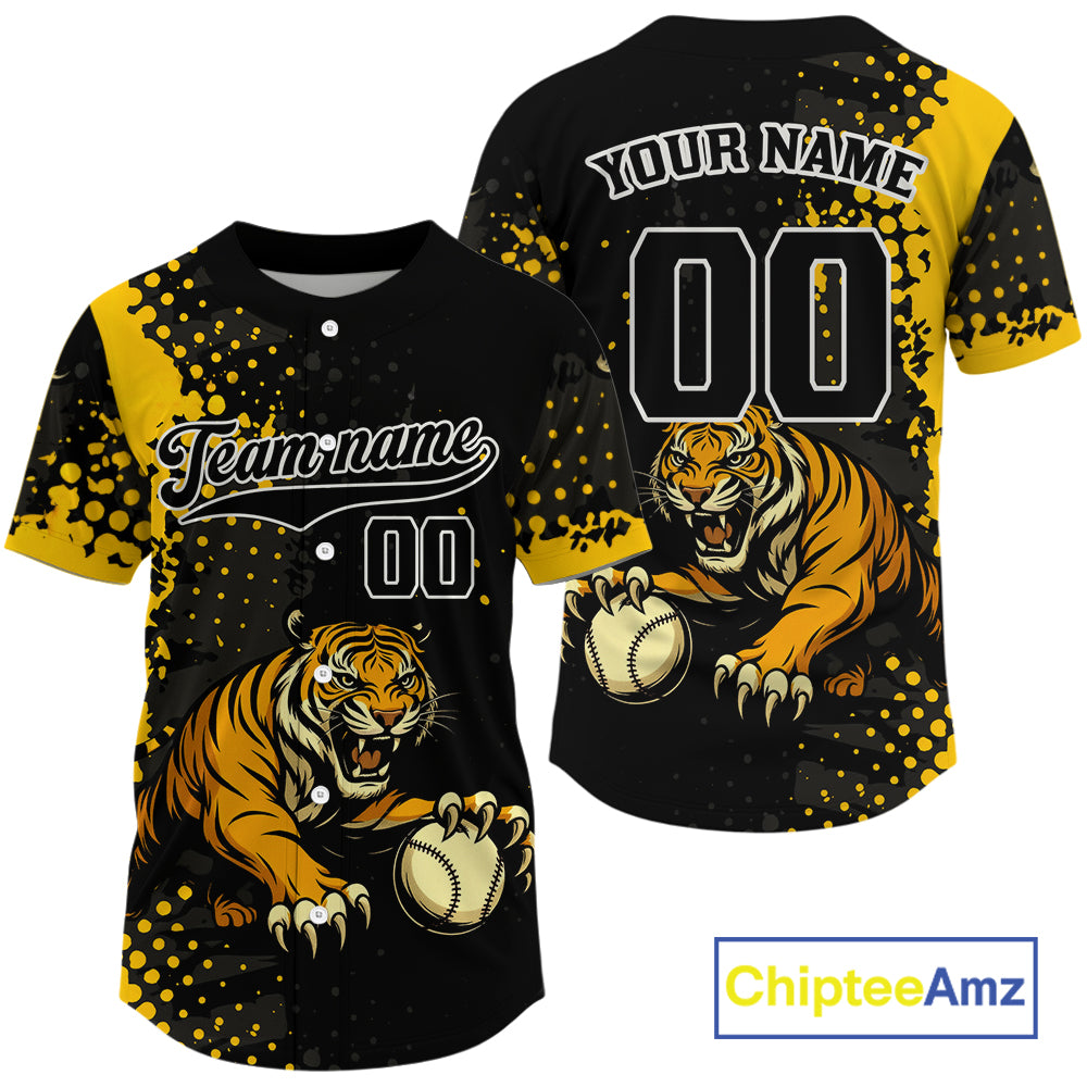 Custom Black And Yellow Tiger Baseball Ball Jerseys Baseball Tournament Jersey