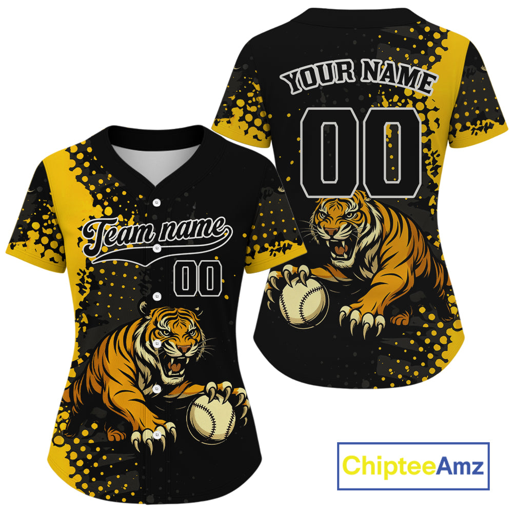 Custom Black And Yellow Tiger Baseball Ball Jerseys Baseball Tournament Jersey