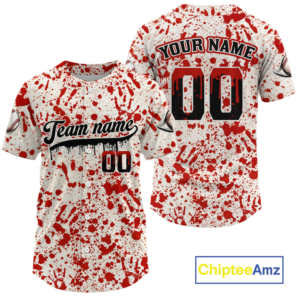 Custom Red Blood Halloween Baseball Shirt Creepy Baseball Tournament Jerseys