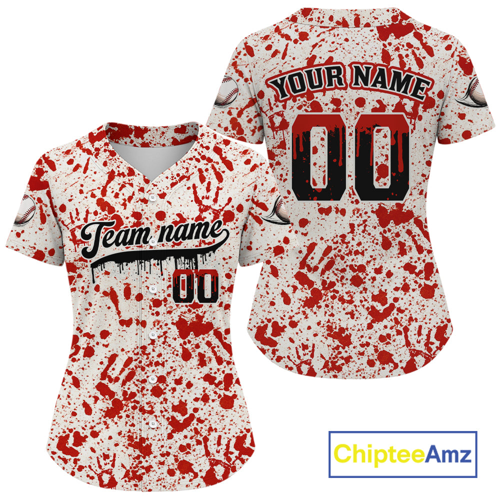 Custom Red Blood Halloween Baseball Shirt Creepy Baseball Tournament Jerseys