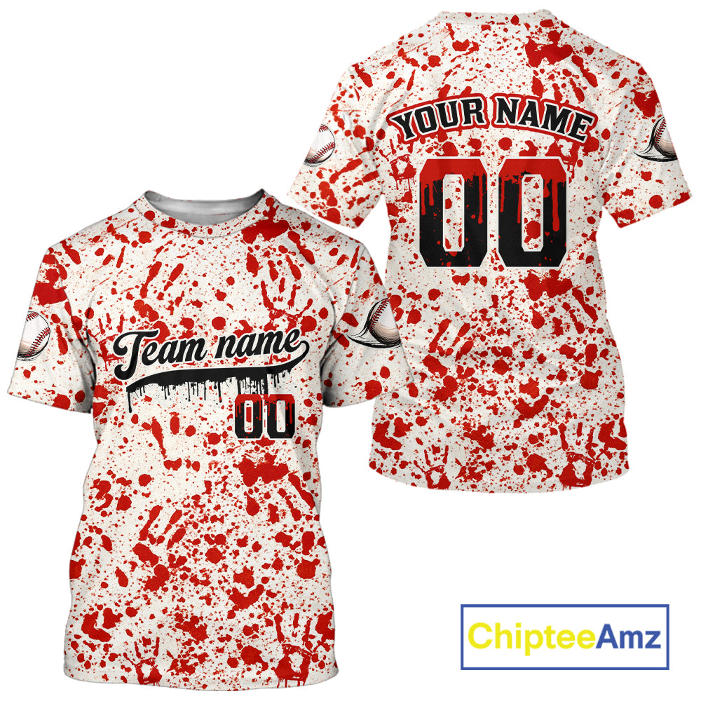 Custom Red Blood Halloween Baseball Shirt Creepy Baseball Tournament Jerseys