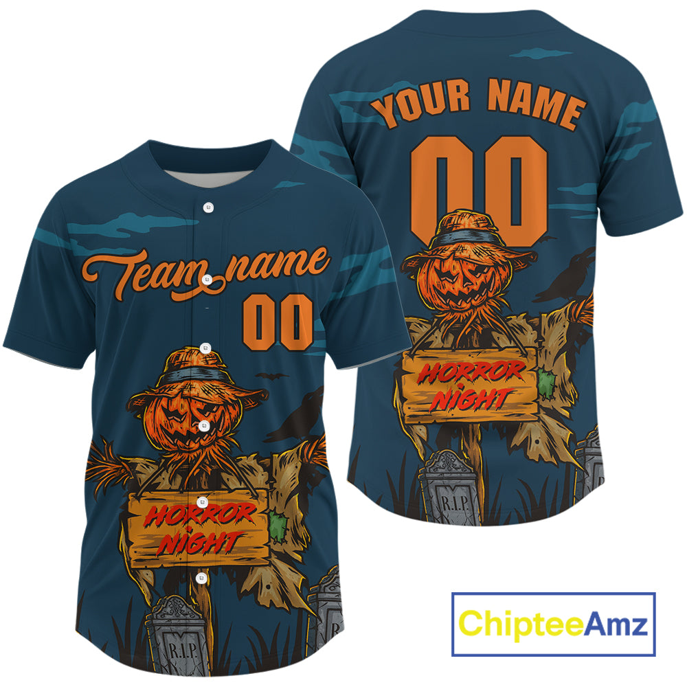 Custom Pumpkin Horror Blue Halloween Baseball Jersey Halloween Baseball Gifts
