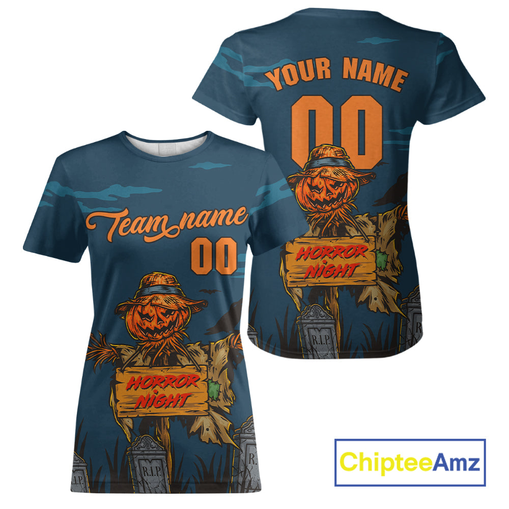 Custom Pumpkin Horror Blue Halloween Baseball T-Shirt Halloween Baseball Gifts