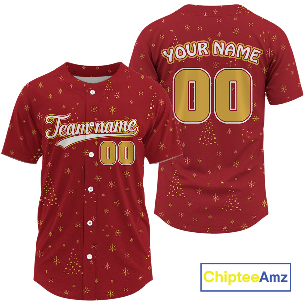 Custom Red Snowflake Xmas Baseball Jersey Merry Christmas Baseball Shirt