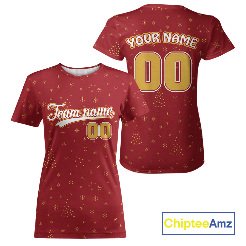 Custom Red Snowflake Xmas Baseball T-Shirt Merry Christmas Baseball Shirt