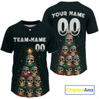 Custom US Flag Skull Christmas Baseball Shirt Funny Skull Xmas Baseball Jerseys