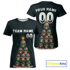 Custom US Flag Skull Christmas Baseball T-Shirt Funny Skull Xmas Baseball Jerseys