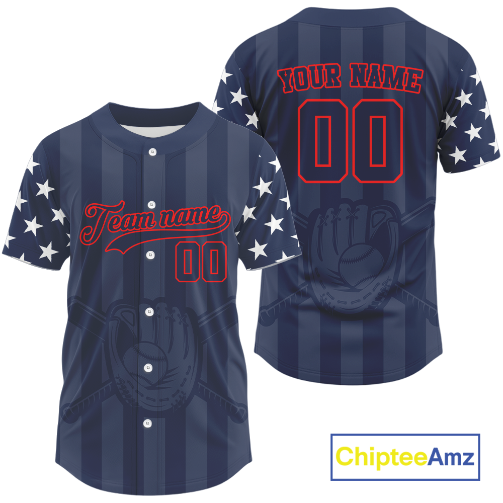 Custom Dark Blue And Red Baseball Shirt Personalized Patriotic Baseball Jersey