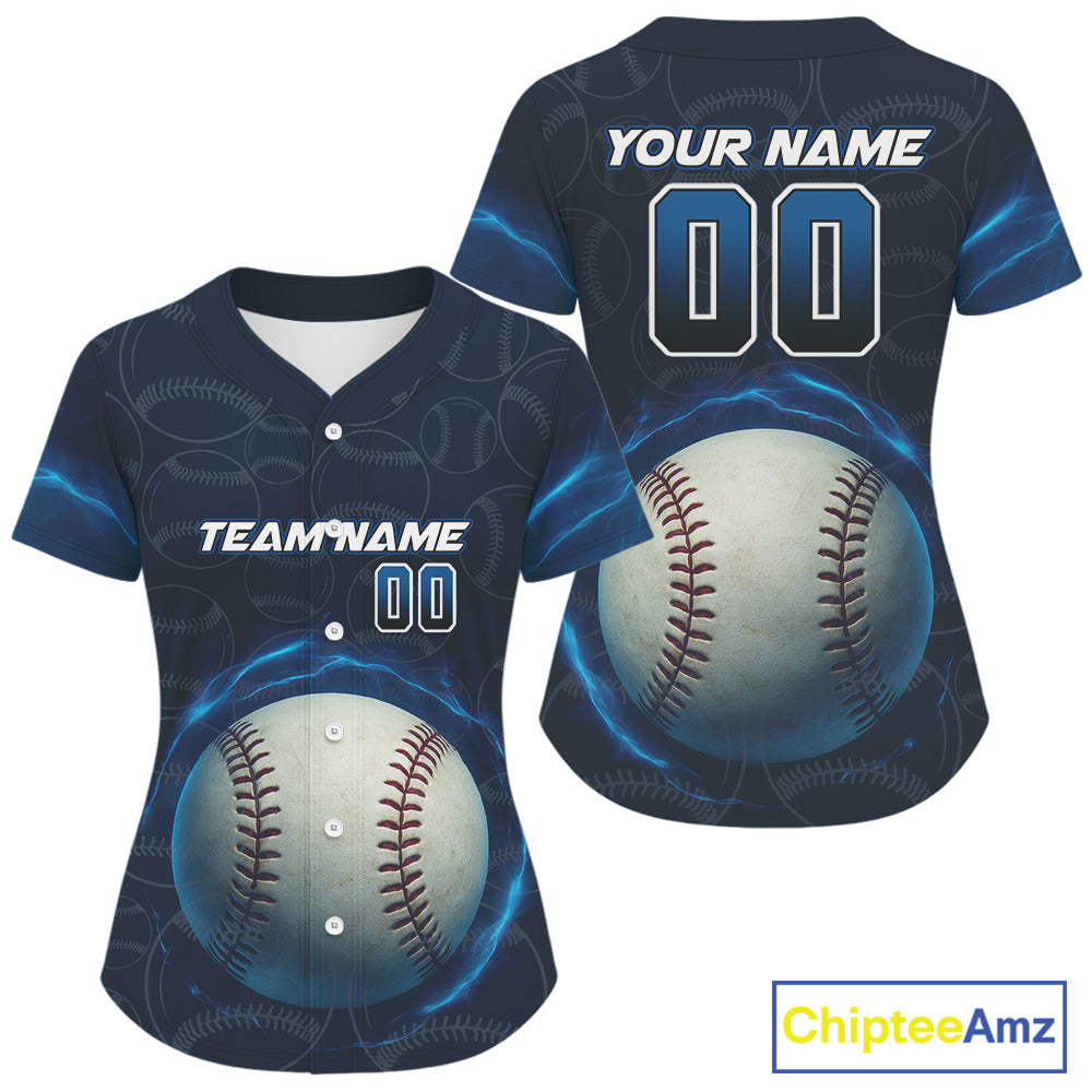 Custom Blue - Black Lightning Baseball Ball Jersey, Outfits Baseball Jersey For Newborns
