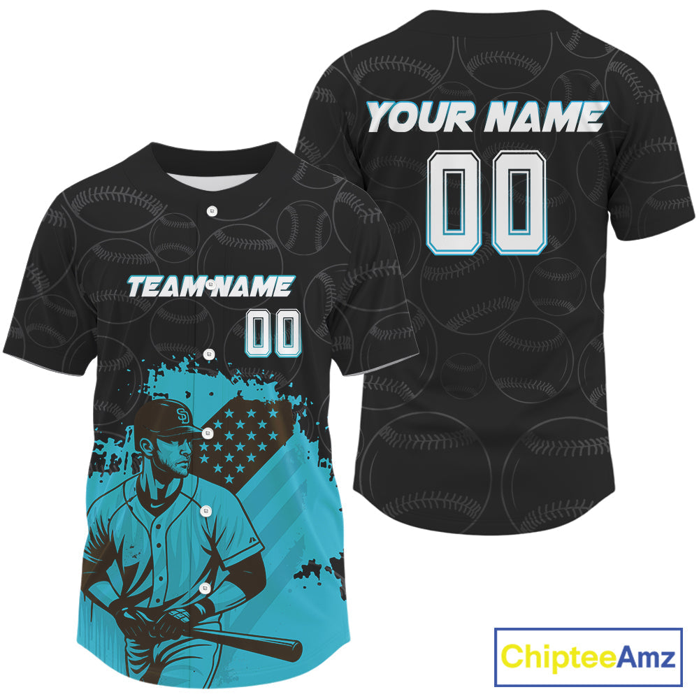 Turquoise 's Patriotic Baseball Jersey Custom US Flag Plays Baseball, Baseball Team
