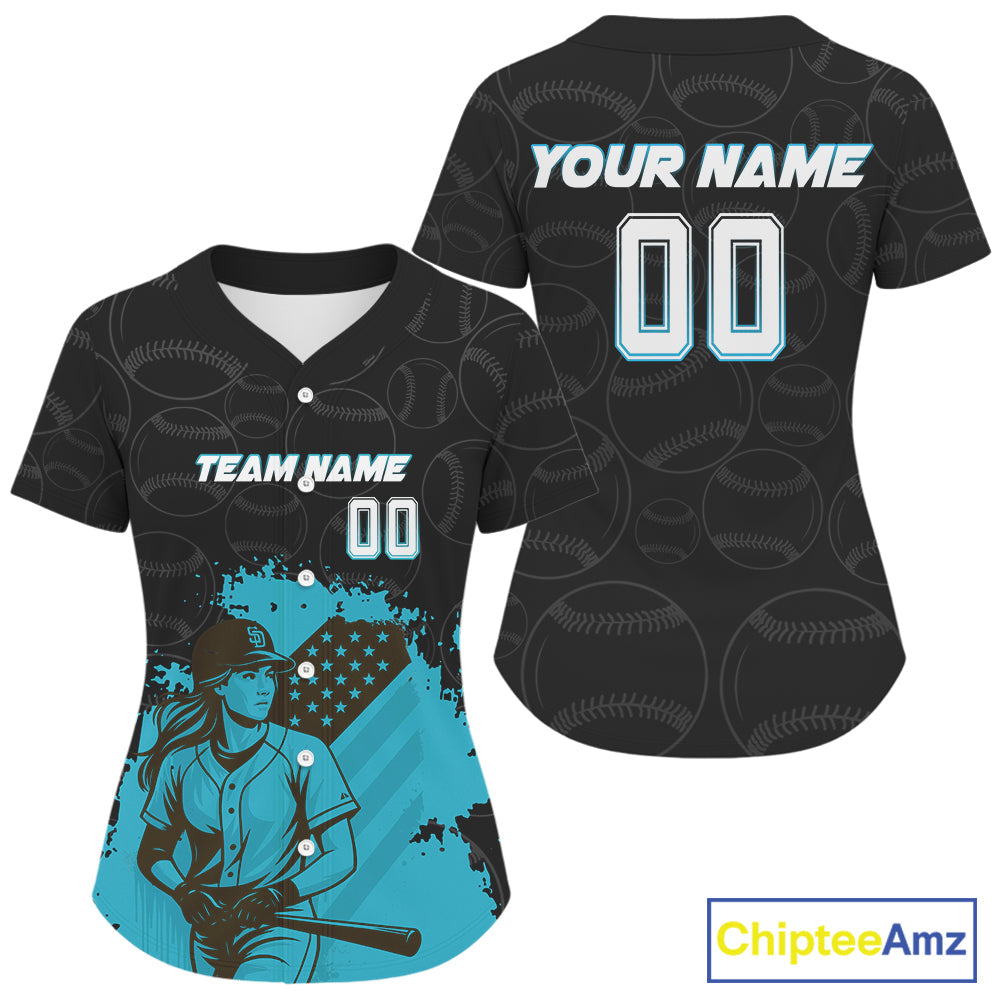 Turquoise 's Patriotic Baseball Jersey Custom US Flag With Baseball Jerseys