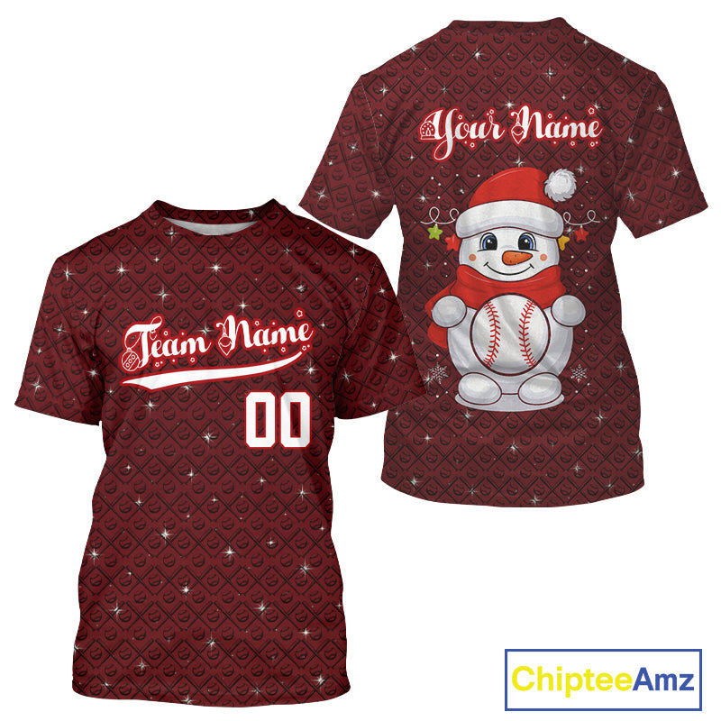 Custom Snowman Merry Christmas Baseball T-Shirt Xmas Baseball Jerseys