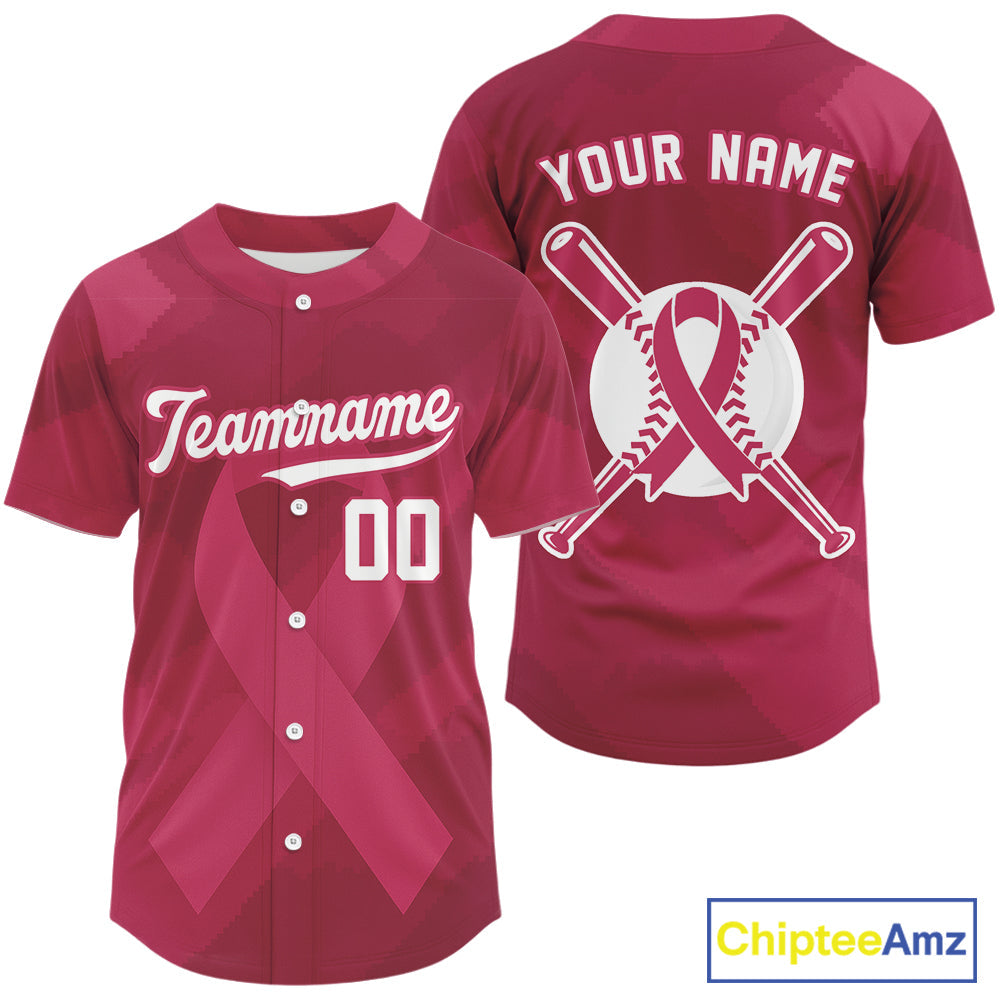Custom Pink Ribbon Baseball Jerseys Breast Cancer Awareness Baseball Shirt