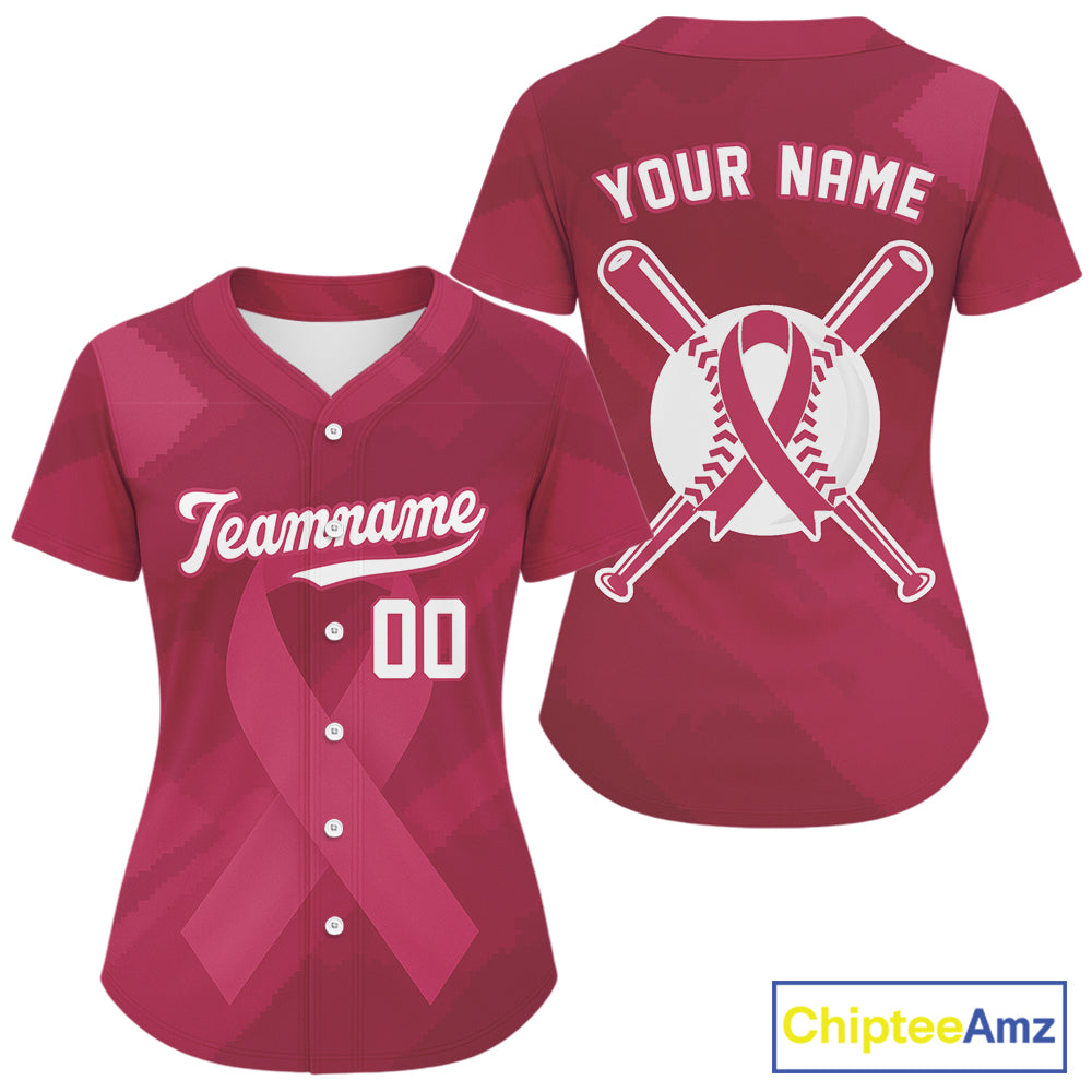 Custom Pink Ribbon Baseball Jerseys Breast Cancer Awareness Baseball Shirt