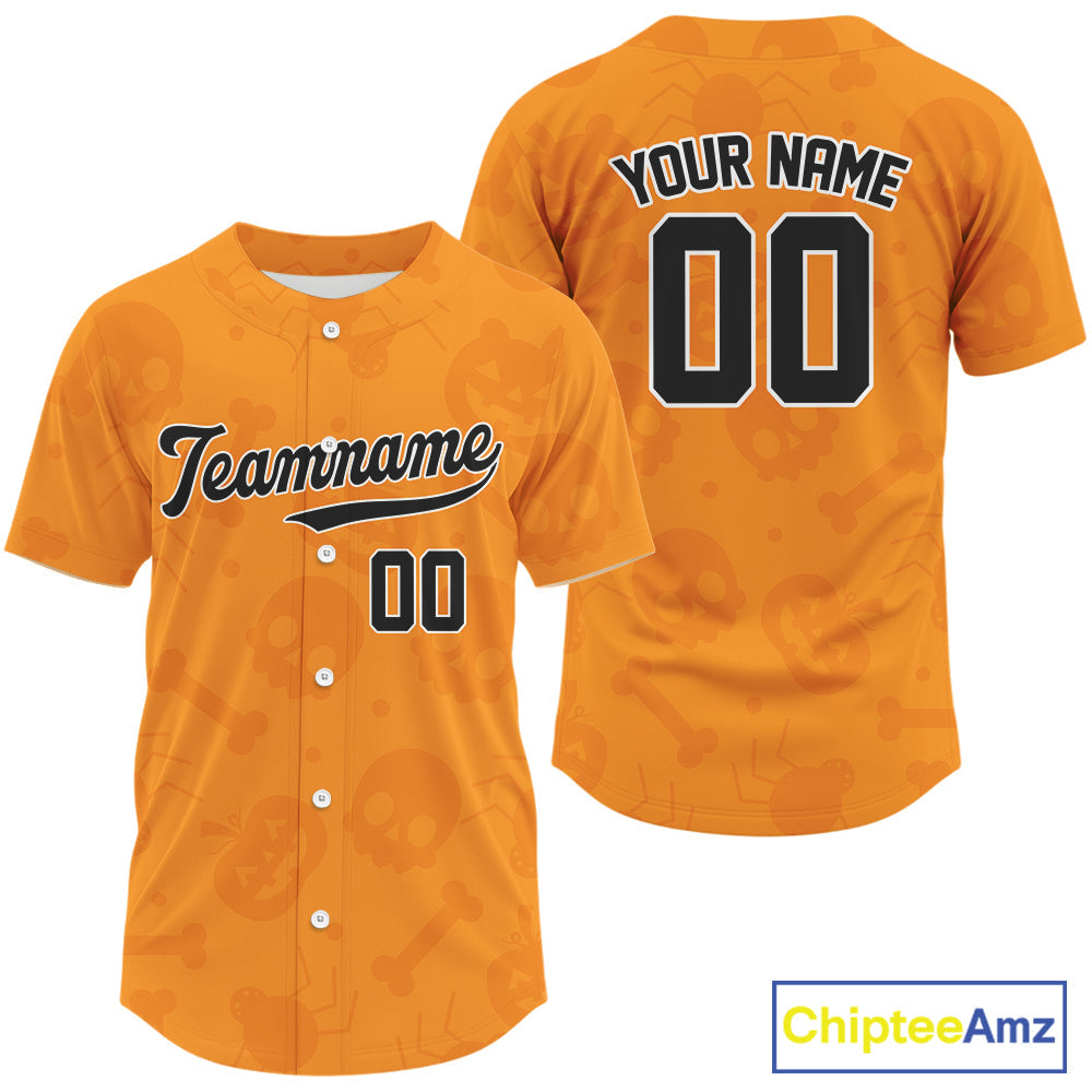 Custom Black Orange Halloween Baseball Jersey Halloween Baseball Team Shirt