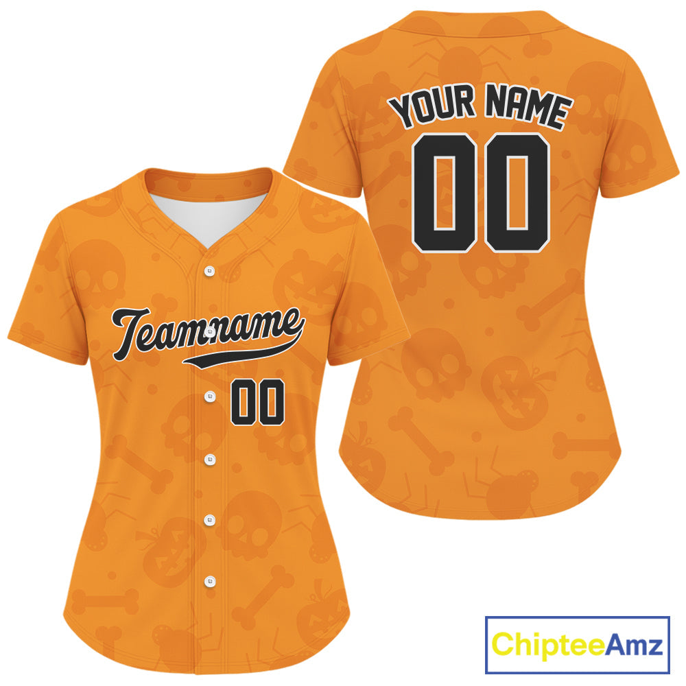 Custom Black Orange Halloween Baseball Jersey Halloween Baseball Team Shirt