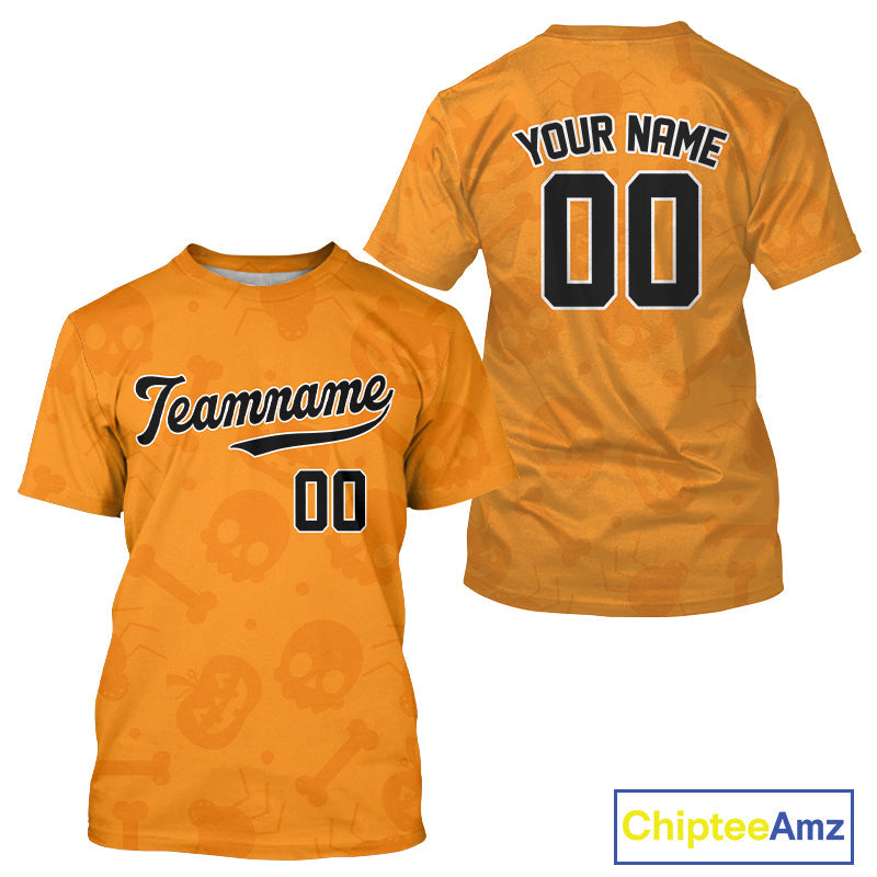 Custom Black Orange Halloween Baseball T-Shirt Halloween Baseball Team Shirt