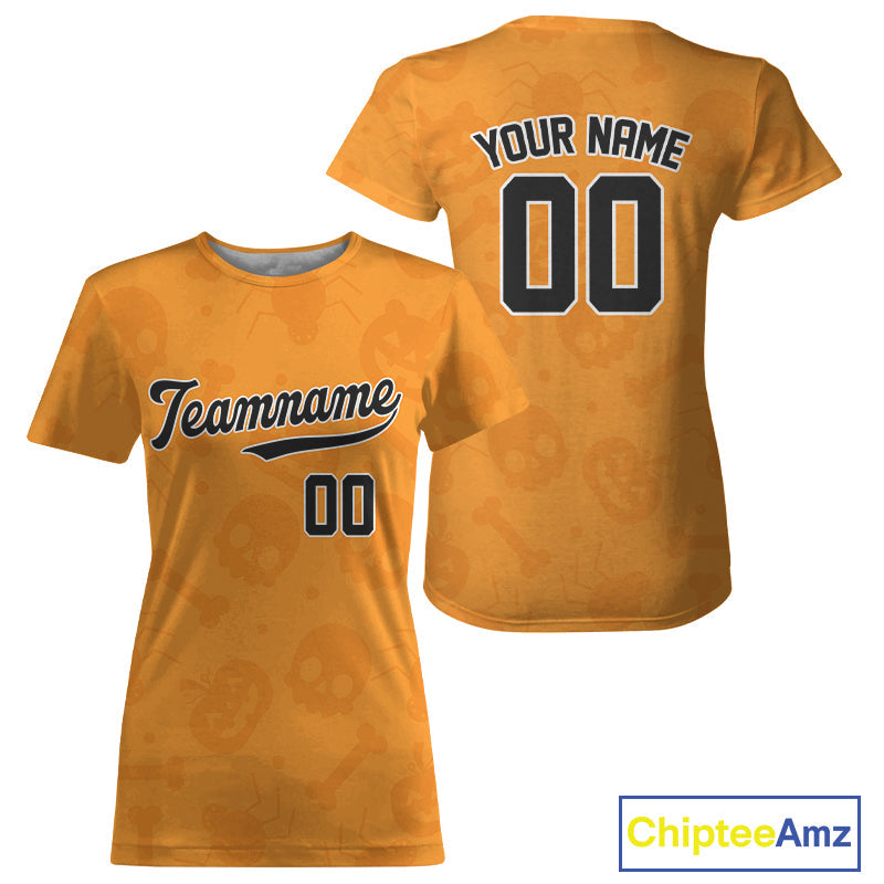 Custom Black Orange Halloween Baseball T-Shirt Halloween Baseball Team Shirt