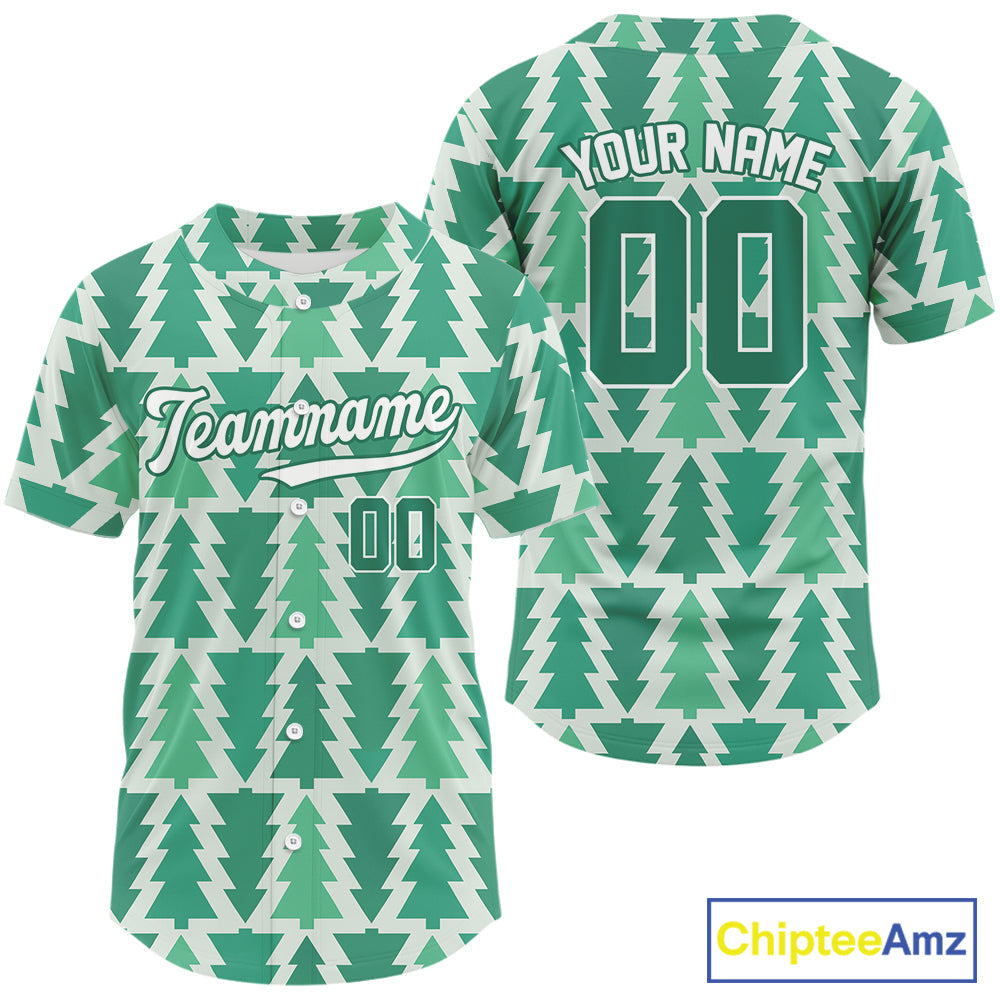 Custom Green Xmas Tree Christmas Baseball Jersey Christmas Baseball Jersey