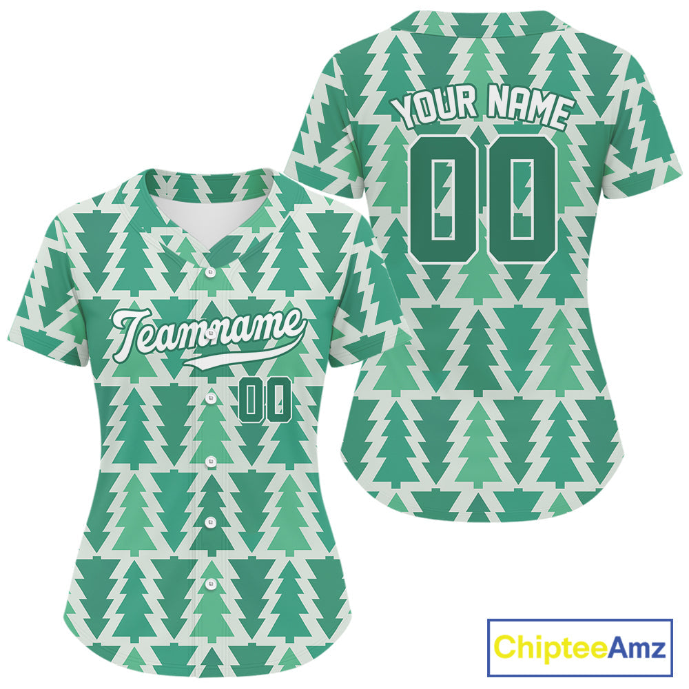 Custom Green Xmas Tree Christmas Baseball Jersey Christmas Baseball Jersey
