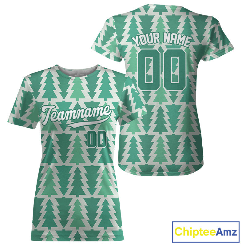 Custom Green Xmas Tree Christmas Baseball T-Shirt Christmas Baseball Jersey
