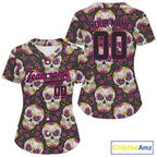 Custom Black And Pink Skull Halloween Baseball Jersey Creepy Baseball Jersey