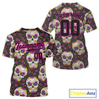 Custom Black And Pink Skull Halloween Baseball Jersey Creepy Baseball Jersey
