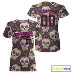 Custom Black And Pink Skull Halloween Baseball Jersey Creepy Baseball Jersey